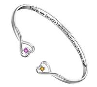 For Friend - You’re My Favorite Bitch Double Hearts Custom Birthstones Bracelet 925 Sterling Silver Engraved Friendship Gift for Women, Best Friend, Sister, Granddaughter