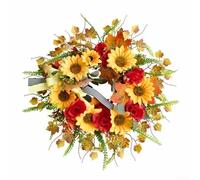 For Front Door Artificial Fall Wreath with Sunflower and Autumn Foliage for Seasonal Decoration on Walls, and Porches