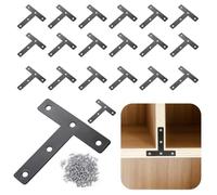 For Furniture, Cabinet, Chair, Table, Joint Corner Connectors, 3.1×3.1 T Shaped Shelf Angle Brackets With Screws, 20 Pcs Black Flat Corner Braces, Heavy Duty Metal Repair Plates