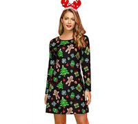 For G and PL Christmas Women's Casual A-Line Mini Dress Xmas Printed Swing Party Bodycon Gingerbread Man Black XXL