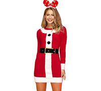 For G and PL Christmas Women's Gnome Pattern Jumper Knitted Xmas Long Sleeve Party Sweater Mini Dress Red XXL