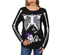 For G and PL Halloween Womens Comfy Cute Top Funny Pregnancy Maternity Skeleton Shirt Purple | Skull Baby L