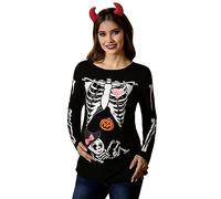 For G and PL Halloween Womens Party Printed Tops Maternity Skeleton Funny Pregnancy Shirt Bow Tie| Skull Baby L