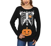 For G and PL Halloween Womens Printed Party Top Skeleton Pregnancy Maternity Funny Shirt Multicolored S