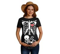 For G and PL Halloween Women's Short Sleeves Fancy Top Pregnancy Skeleton Spooky T Shirt Skeleton Baby Black XL