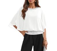 For G and PL Lady Shimmery Summer Fancy Glitzy Dolman Sleeve Sparkle Dressy Tunic Shirt White S