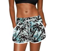 For G and PL Lady Summer Side Pockets Swim Beach Board Shorts Quick Dry Water Dolphin Hem Trunks Black Coconut Tree L
