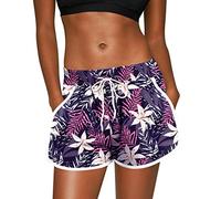 For G and PL Lady Summer Side Pockets Swim Beach Boardshorts Drawstring Water Dolphin Hem Trunks Flowers Lily XXL