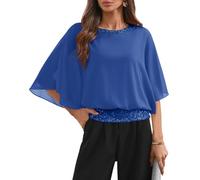 For G and PL Sequin Lady Summer Sparkly Glittery Formal Chiffon Sparkle Blouse Top Blue L
