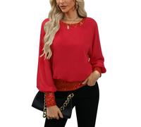 For G and PL Women Dressy Long Sleeve Top Sequin Glitter Glittery Wedding Party Evening Formal Elegant Beaded Christmas Red XXL