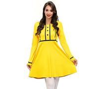 For G and PL Women Halloween Round Neck Cosplay Long Sleeve Dress Mini Party Loose Fit Costume XXL Bright Yellow