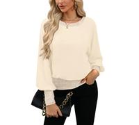 For G and PL Women Long Sleeve Dressy Top Sequin Glitter Chiffon Shimmery Sparkly Wedding Party Evening Elegant Beaded Champagne L