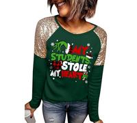For G and PL Women's Christmas Long Sleeve Sequin Raglan Sparkle Sweatshirt, My Students Stole My Heart, Large