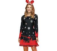 For G and PL Women's Christmas Round Neck Long Sleeve Mini Dress Xmas Print Party Costume S-XXL, Santa's Jumbo Sleigh Christmas Eve, XL