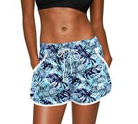 For G and PL Women's Floral Printed Quick Dry High Waisted Breathable Swimming Casual Swim Shorts Blue-A4 XXL