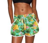 For G and PL Women's Floral Printed Quick Dry High Waisted Breathable Swimming Casual Swim Shorts Green-A1 M