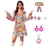 For G and PL Women's Summer 60s 70s Hippie Flare Sleeve Costume Disco Dress with Sunglasses Headband Purple XXL