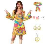 For G and PL Womens Summer Flare Sleeve Hippie 60s 70s Costume Peace Go Go Outfit Yellow XXL