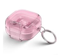 for Galaxy Buds4 Pro Case with Kickstand - Heavy Duty Rugged Bumper - Anti-Scratch Hard Shell - for Crystal Clear Back - Portable Travel Accessory - 5.8x5.8x4.5cm(Translucent Pink)