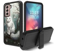 for Galaxy S22 Plus 5G Case, with Swivel Belt Clip Heavy Duty Shockproof TPU Protection Phone Cover for Samsung Galaxy S22 Plus 6.6 inch,Cute Cats Flower