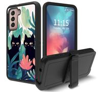 for Galaxy S22 Plus 5G Case, with Swivel Belt Clip Heavy Duty Shockproof TPU Protection Phone Cover for Samsung Galaxy S22 Plus 6.6 inch,Black Cat in Garden