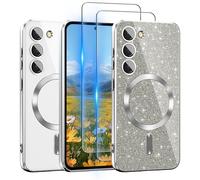 For Galaxy S23+ Plus Case Compatible with MagSafe, [Glitter Card & 2PCS HD Screen Protectors] Cute Bling Sparkly [Never Yellowing], Slim Shockproof Anti-Scratch Soft Clear Case for Women, S23+ Silve