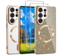 for Galaxy S26 Ultra Case Compatible with MagSafe, [Glitter Card & 2PCS HD Screen Protectors] Cute Bling Sparkly [Never Yellowing], Slim Shockproof Anti-Scratch Soft Clear Case for Girl,S26 Ultra-Gold