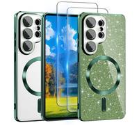 for Galaxy S26 Ultra Case Compatible with MagSafe, [Glitter Card & 2PCS HD Screen Protectors] Cute Bling Sparkly [Never Yellowing], Slim Shockproof Anti-Scratch Soft Clear Case for Girl,S26Ultra-Green