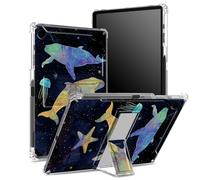 for Galaxy Tab A8 10.5" 2022 Model (SM-X200/X205/X207) Case with Pen Holder, Transparent Back with Rainbow Whales, Corner Protection Shockproof Cover with Hard Kickstand