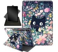 for Galaxy Tab S10+ Plus 2024/ S9+ Plus/ S9 FE Plus Case,360 Degree Rotating Stand Smart Protective Cover Case for Samsung Tab S10 Plus/ S9 Plus/S9 FE Plus 12.4 Inch,Black Cat in The Flowers