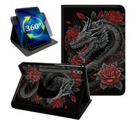 for Galaxy Tab S10 Ultra/S9 Ultra 14.6" Dragon Red Roses Stand Cover | Durable PU Leather Cover with Pen Holder Auto Sleep/Wake and 360° Rotation for Multi-Angle Viewing