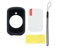 For Garmin Edge 530 Silicone Case Cover with Tempered Glass Screen Protector for Secure Fit on Bike Mounts (Black)
