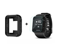 for Garmin Forerunner 35 Case, Giaogor Silicone Case with Screen Protector (2 Pack) for Garmin Forerunner 35 Watch (1*Black case+2*glass film)