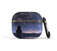 for Girl Looking at Stars Wireless Earbuds 3 Case Cover Protective Accessories Skin with Keychain Compatible with 3rd Generation 2021 Supports Wireless Charging Front LED Visible