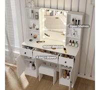 For Girls Dressing Table w/3 Drawers Mirror Stool Set Vanity Desk UK