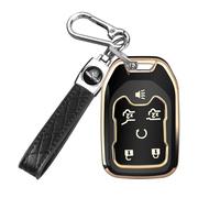 for GMC Key Fob Cover, TPU Key Shell for 2016-2025 Chevy Suburban Tahoe GMC Yukon Acadia Terrain, 6 Buttons (Gold/Black)