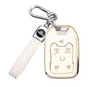 for GMC Key Fob Cover, TPU Key Shell for 2016-2025 Chevy Suburban Tahoe GMC Yukon Acadia Terrain, 6 Buttons (Gold/White)
