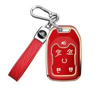 for GMC Key Fob Cover, TPU Key Shell for 2016-2025 Chevy Suburban Tahoe GMC Yukon Acadia Terrain, 6 Buttons (Gold/Red)