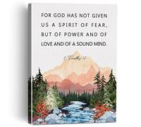 for God Has Not Given Us Bible Verse Canvas Painting Framed Wall Art Decor for Home Living Room, 2 Timothy 1:7 Christian Scripture Watercolor Canvas Poster Print Decorative Gift