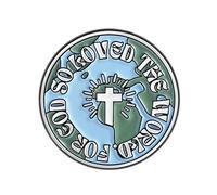 For God So Loved the World Enamel Pin - 3cm x 3cm Christian Badge with Cross & Globe Design - Faith Accessory for Bags, Jackets & Lanyards - Inspirational Religious Gift for Believers