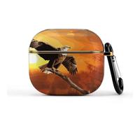 for Golden Sunset Bald Eagle Wireless Earbuds 3 Case Compatible with 3rd Generation Hard Shell Shockproof 3 Cases Cute Protective Cover with Keychain Supports Wireless Charging