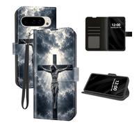 for Google Pixel 10/10 Pro Wallet Case, Crucifix Under Heaven | Card Holder, RFID Blocking, Magnetic Snap, Kickstand and Detachable Wrist Strap for Convenient Everyday Carry