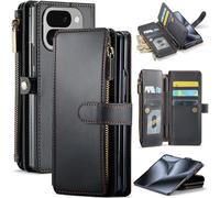 for Google Pixel 10 Pro Fold Wallet Case,Pixel 10 Pro Fold PU Leather Phone Case with RFID Blocking Card Holder Magnetic Snap Flip Zipper Strap Kickstand Shockproof Cover for Google 10Fold,Black