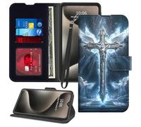 for Google Pixel 10 Pro XL Wallet Case 6.8" with Card Holder Wrist Strap PU Leather Magnetic Flip Kickstand Card Slots Shockproof Protective Phone Case for Pixel 10 Pro XL,God Jesus Christian Cross