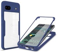 for Google Pixel 10a Case Built-in Screen Protector, 360°Full Body Military Grade Drop Protection Transparent Silicone Rugged Bumper Cover Clear Phone Case for Samsung Galaxy S25FE, Blue