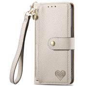 For Google Pixel 10a Zipper Case Love Heart, Shockproof 7 Card Slots RFID Blocking Leather Flip Wallet Handbag Zip Pocket Phone Cover Light Weight Purse for Google Pixel 10a Grey