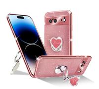 for Google Pixel 6 Case,Clear Cute Glitter Bling 3-Layer Sparkle Protective Case with Ring Pretty Kickstand, Women Girls Girly Phone Case for Pixel 6 2021 (Rose)