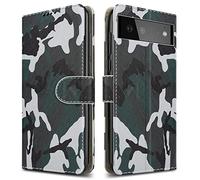For Google Pixel 6 Leather Phone Case, Magnetic Closure Full Protection Book Folio Design, Wallet Case Cover [Card Slots] and [Kickstand] For Google Pixel 6 (5G) - Camouflage