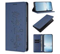 for Google Pixel 6A Case, Embossed Cat Flip PU Leather Shockproof Wallet Phone Cases Folio Slim Fit Magnetic Protective Cover with Stand Card Holder Slots for Google Pixel 6A Deep Blue