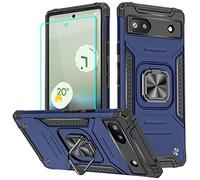 For Google Pixel 6A Case with Screen Protector, 360°Military Grade Rotatable Kickstand Hard Rubber Bumper [Shockproof] Protective Cover Case for Google 6A (Blue)